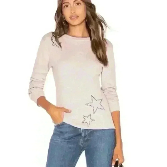 MONROW LONG SLEEVE THERMAL CREW NECK WITH Studded Stars Off White Small - Picture 1 of 10